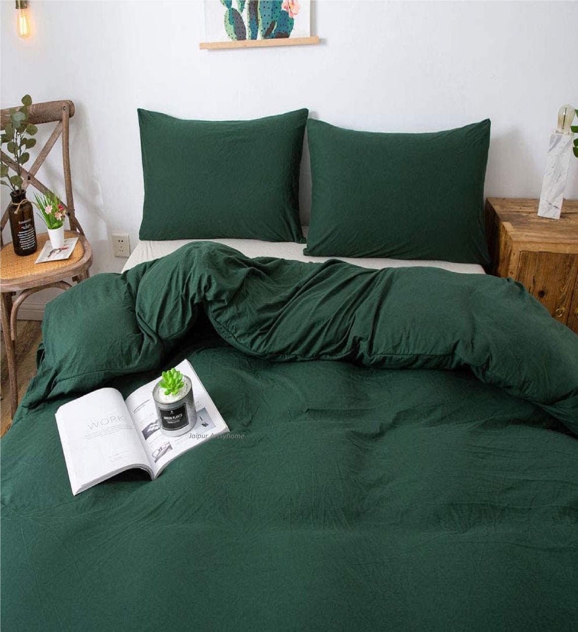 Dark Green 100 Cotton Duvet Cover Boho Duvet Cover King Etsy