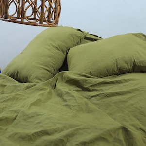 Handmade Olive Green Stonewashed Cotton Duvet Cover Set