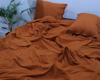 Burnt Orange linen duvet cover softened Stonewashed linen bedding / linen Burnt orange comforter cover / Linen Duvet Cover, Boho duvet Cover