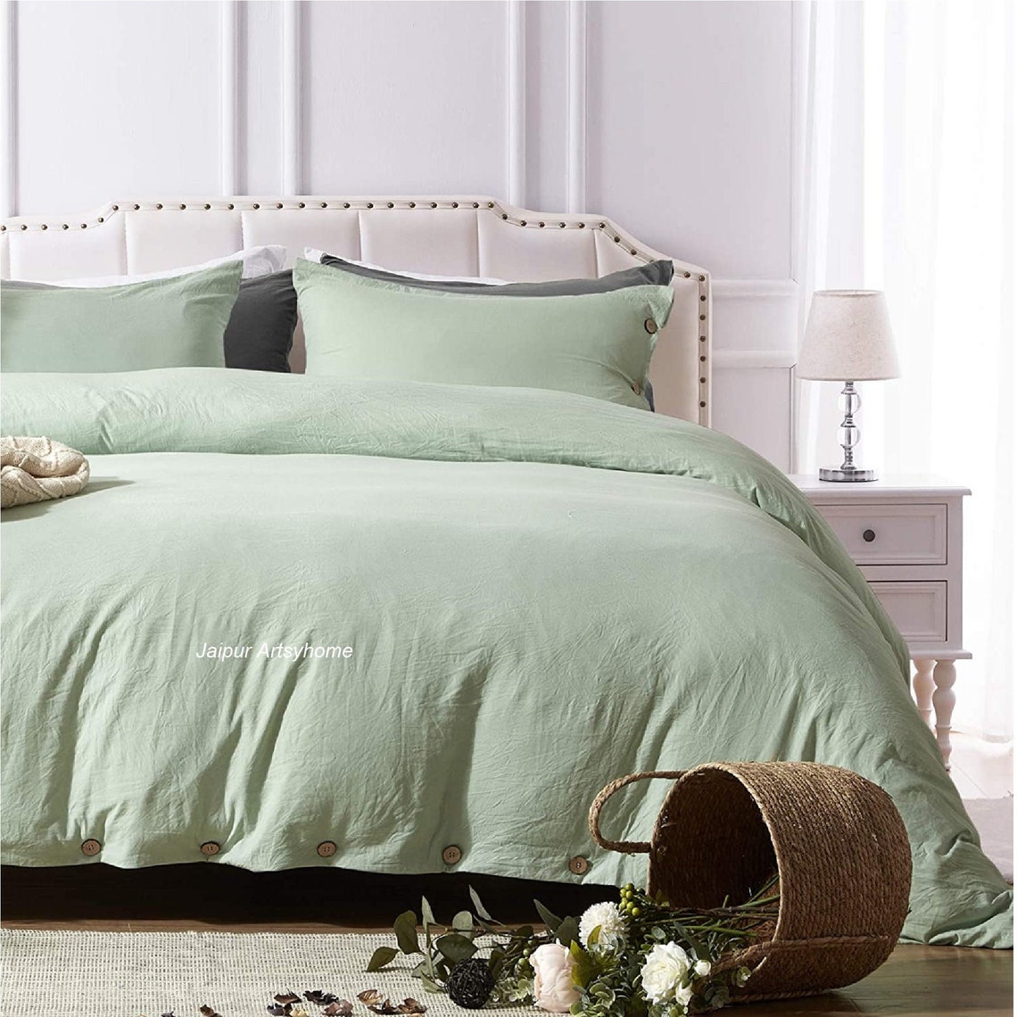 Sage Green Washed Cotton Duvet Cover / Sage Green Duvet Cover Etsy UK