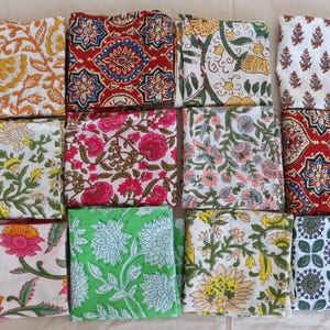 Hand Block Printed Cotton Napkin Set: Assorted Floral Table Linens