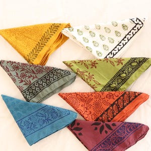 Set of 7 Pieces Bandana 100% Organic Cotton Bandana Vintage Boho Block Printed, Lightweight Head Wrap, Bandana For Men & Women, Head Tie