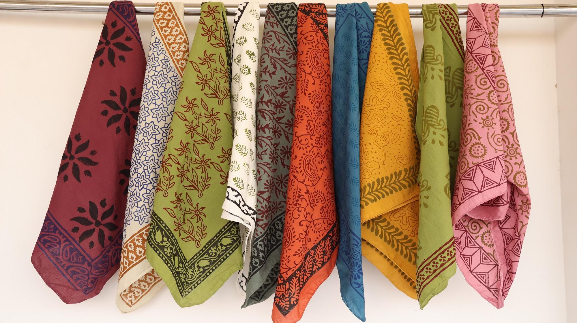 Organic Cotton Bandana Set: Hand Block Print Paisley Scarf, Bulk of 10 ...