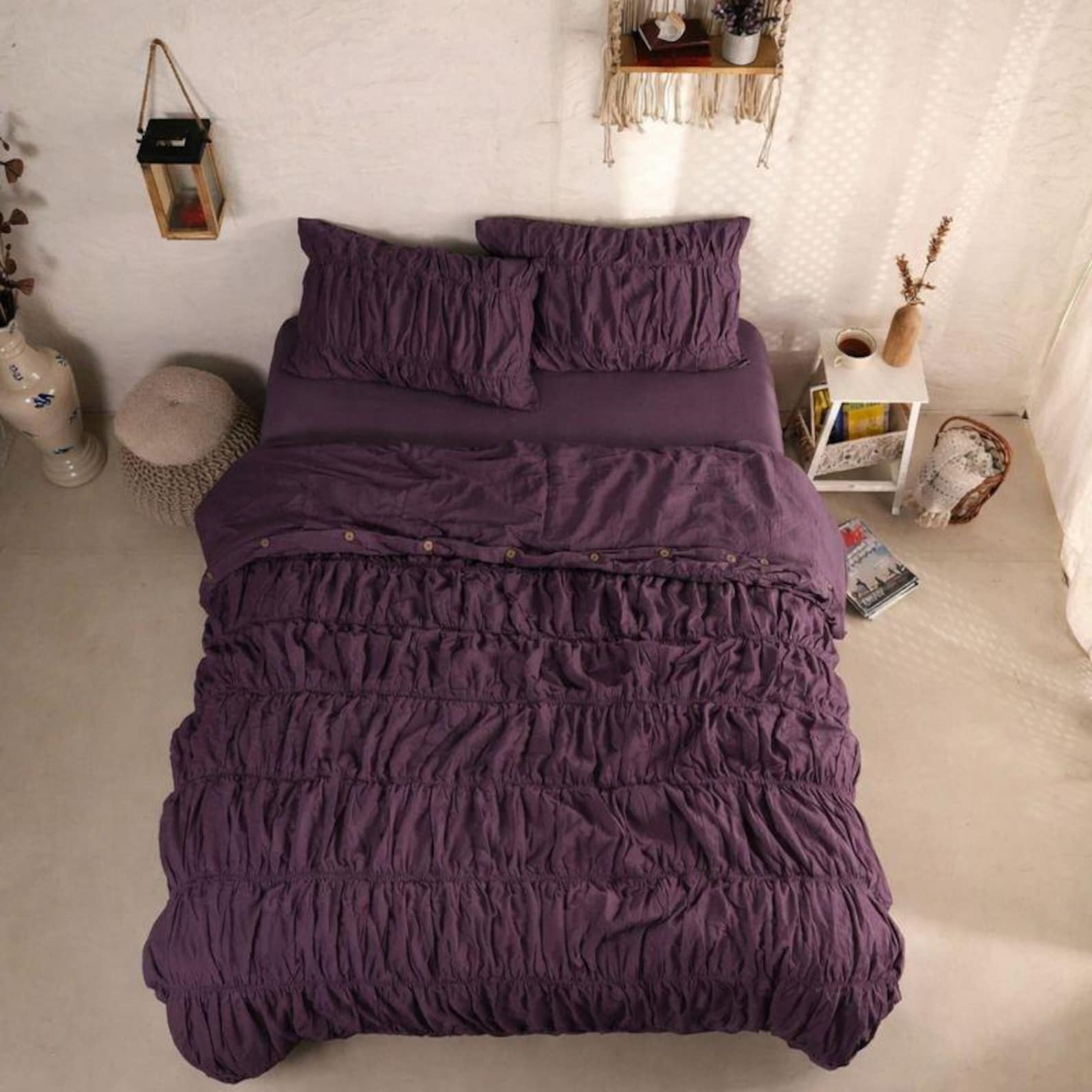 Dark Purple Linen Duvet Cover Set, Stonewashed 100% Linen Bedding - Etsy