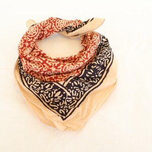 Handmade Block Print Cotton Bandana Scarf: Vibrant Floral Wrap
