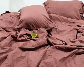 Cocoa Brown Linen Duvet Cover Set: Softened Boho Bedding