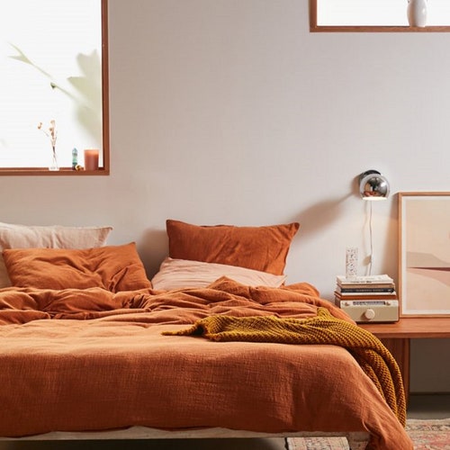 Rust Linen Duvet Cover Linen Bedding Cover Softened Quilt Etsy