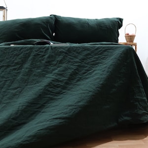 Forest Green Linen Duvet Cover With Button Closure Luxurious Cozy Comfy Soft Linen Bedding Set Linen Duvet Pillowcase Set, King, Queen Size