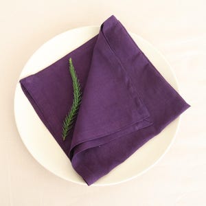 Dark Purple Linen Napkins: Stonewashed Organic Cloth, Bulk Dinner Napkins