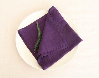 Dark Purple Linen Napkins: Stonewashed Organic Cloth, Bulk Dinner Napkins