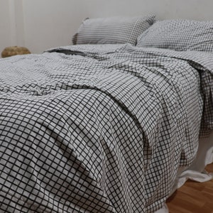 Handmade Black and White Check Cotton Duvet Cover Set