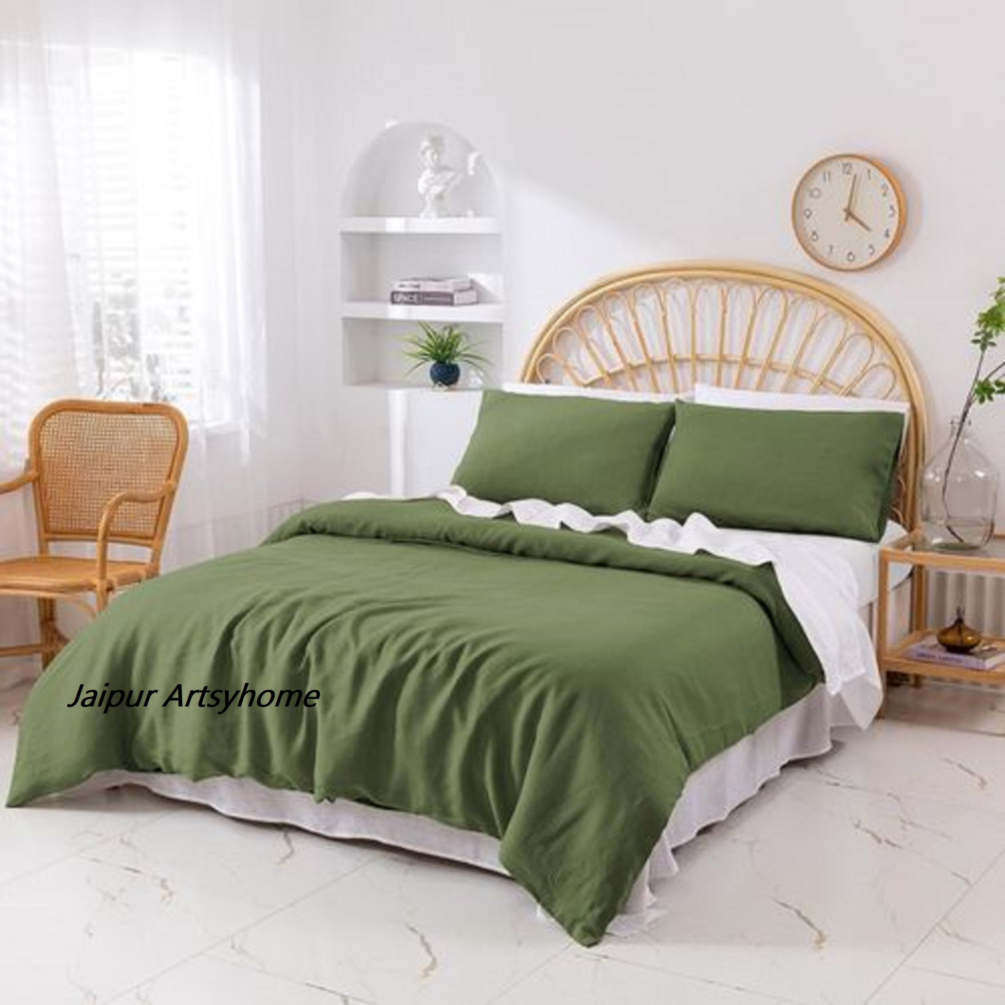 Olive Green Linen Bedding Set/ Green Linen Duvet Cover/queen - Etsy