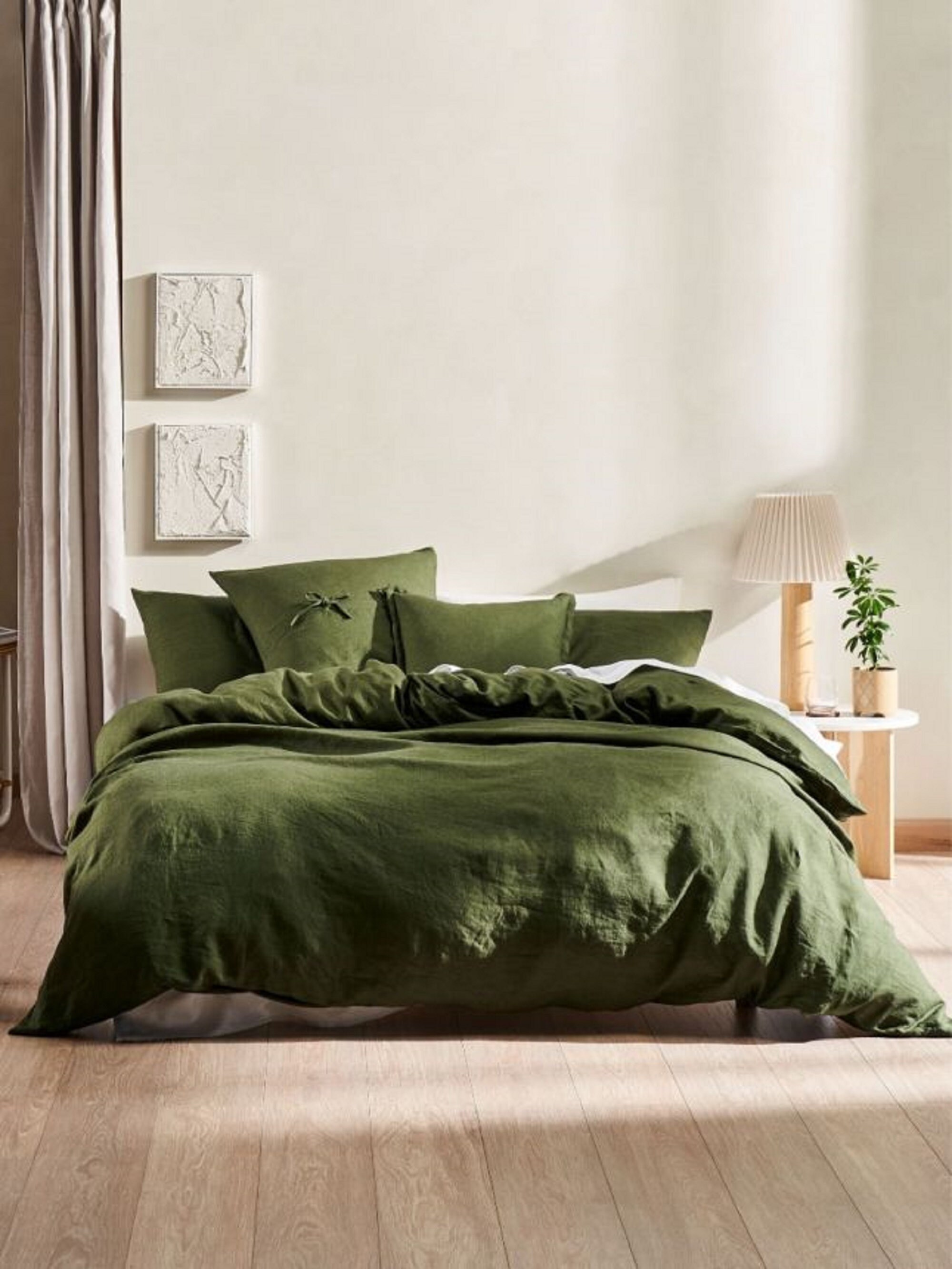 Olive Green Linen Duvet Cover Softened Linen Bedding Set - Etsy