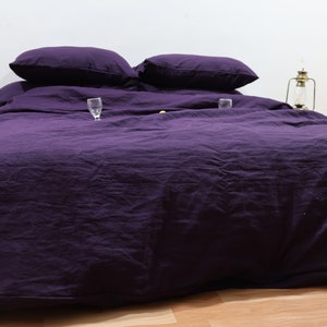 Purple  Color Linen Duvet Cover, Stonewashed Linen Bedding Soft Linen bedding cover Twin, Full, Queen, Linen Quilt Cover, Duvet Cover Button