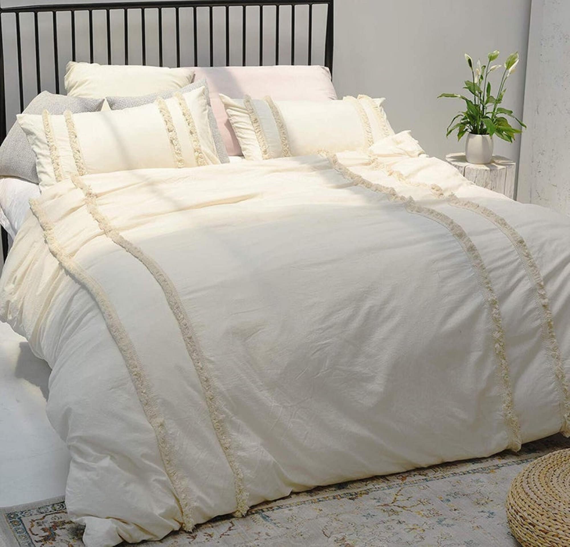 Ivory Fringes Duvet Cover Set Queen Boho Duvet Cover Full Etsy
