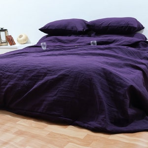 Dark Purple Color Linen Duvet Cover Set Softened Linen Bedding cover, Linen duvet cover set with 2 pillowcases Twin Full Queen King AU size
