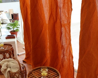 Brunt Orange Linen Curtain, Window Curtain Boho Curtain Bedroom Curtain Door Curtain Two Panel Rod Pocket Curtain Bohemian Curtains Sets