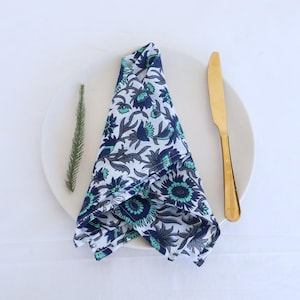 100% Cotton floral Napkins Set,Handblock Printed Napkins, Dinner cloth Napkins, Washable Wedding Napkins,  Stonewashed Wedding Bulk Napkins