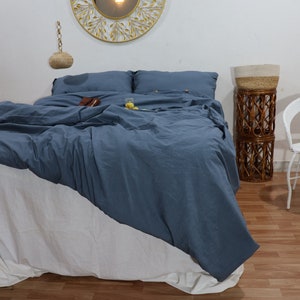 Dark Grey Stonewashed Cotton Duvet Cover Set - Solid Print Bedding