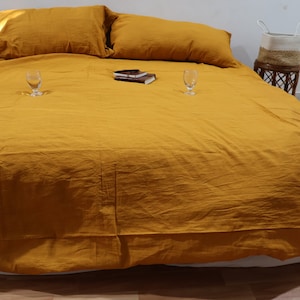 Handmade Mustard Linen Duvet Cover Set: Softened Bedding with Pillowcases