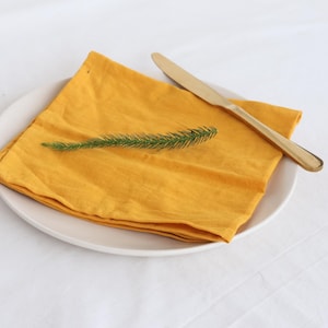 Yellow Mustard Cotton Napkins: Stonewashed Shabby Chic Dinner Napkin Set