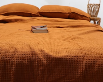 Waffle Duvet Cover in Rust Color Set, Cotton Bedding with  Pillowcase,  Minimalist Bedding Set, Comforter Cotton Duvet Cover Twin Full Queen