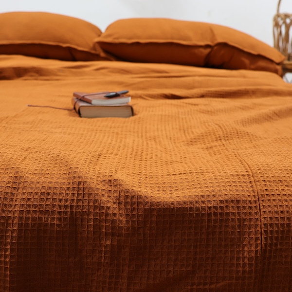 Waffle Duvet Cover in Rust Color Set, Cotton Bedding with  Pillowcase,  Minimalist Bedding Set, Comforter Cotton Duvet Cover Twin Full Queen