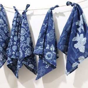 50 Pack Indigo Hand Block Printed Cotton Napkins: Reusable Dinner Decor