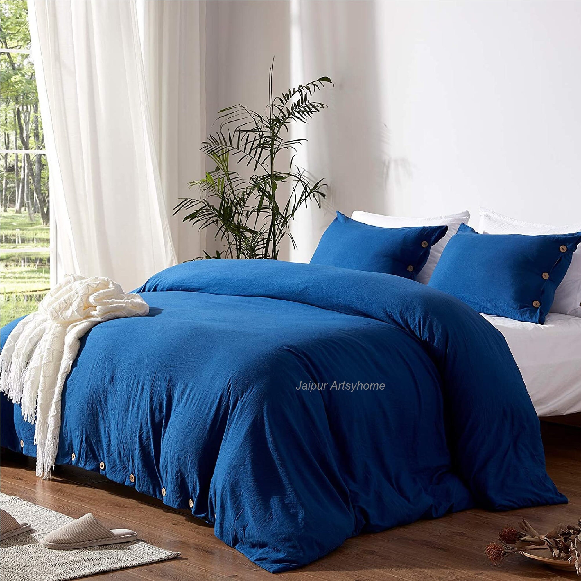 Dark Blue cotton duvet cover set Washed Softened Cotton Duvet | Etsy
