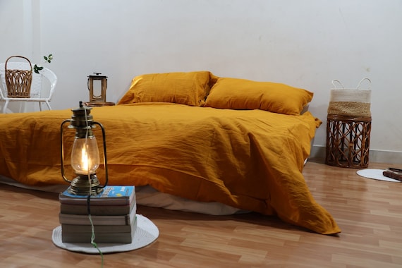 Yellow Mustard Linen Duvet Cover Set Linen Bedding Comforter Cover With Button Mustard Bedding Boho Bedding Full King Queen Duvet Cover Etsy UK