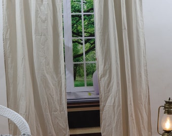 Handmade Ivory Cotton Curtain Panels: Rustic Stonewashed Texture