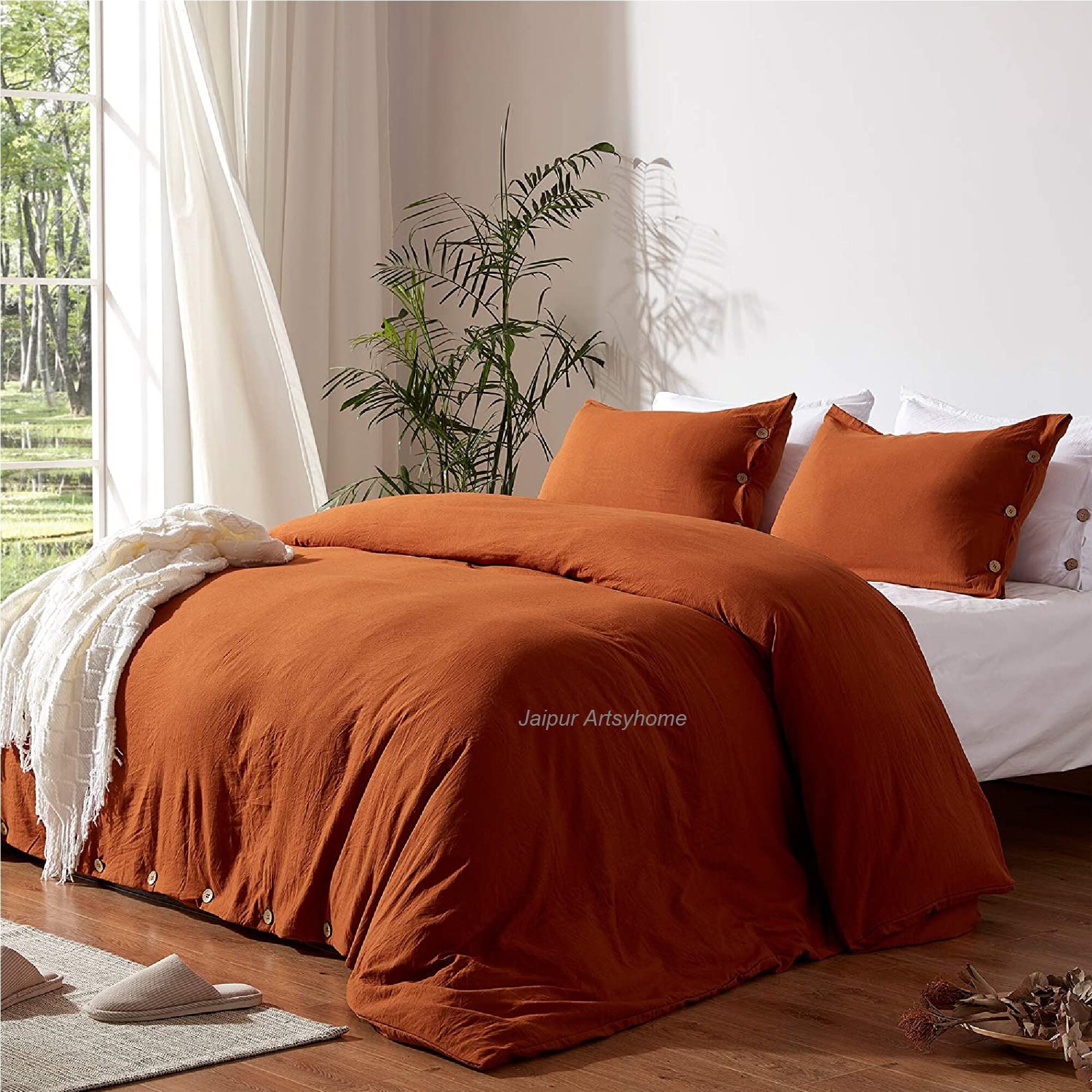 Burnt Orange Cotton Duvet Cover Duvet Cover With Buttons Etsy