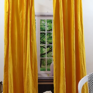 Yellow Mustard Velvet Curtains (Set of 2): Farmhouse Window Panels