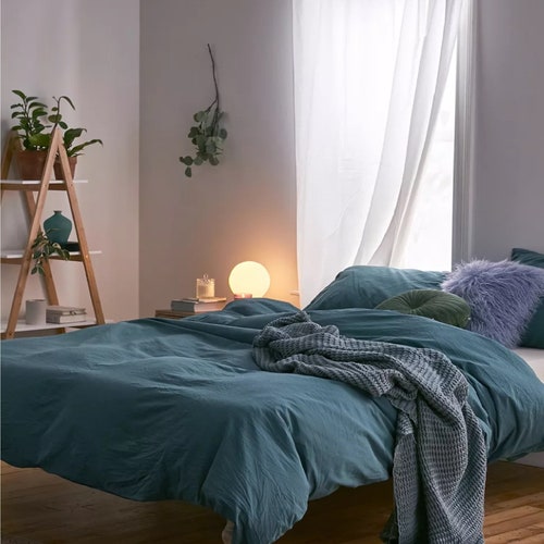 Teal 100 Pure Cotton Duvet Cover Set Washed Softened Cotton Etsy