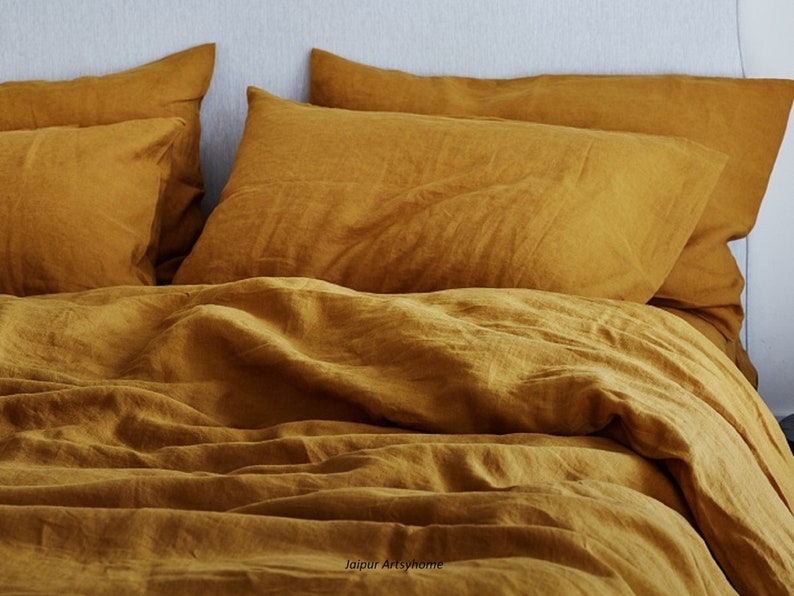 Mustard Color Washed Cotton Duvet Cover With Buttons Mustard Etsy