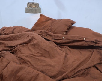 Dark Cinnamon Linen Duvet Cover Set: Stonewashed Cotton Bedding