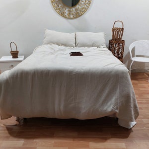 Handmade Natural Cotton Waffle Duvet Cover Set: Solid Print Bedding