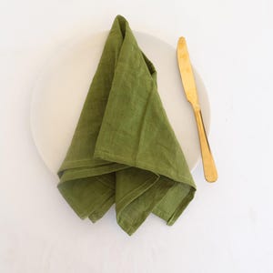 Moss Green Linen Napkins: Stonewashed Table Decor, Bulk Napkins Set