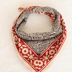 Hand Block Print Cotton Bandana: Unisex Floral Scarf, Natural Colors