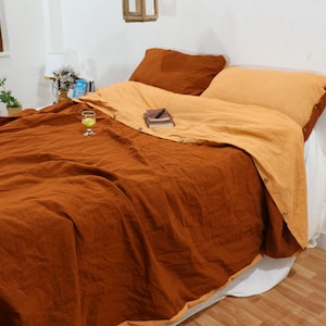 Handmade Linen Cotton Duvet Cover Set: Cinnamon & Sandalwood Boho Bedding
