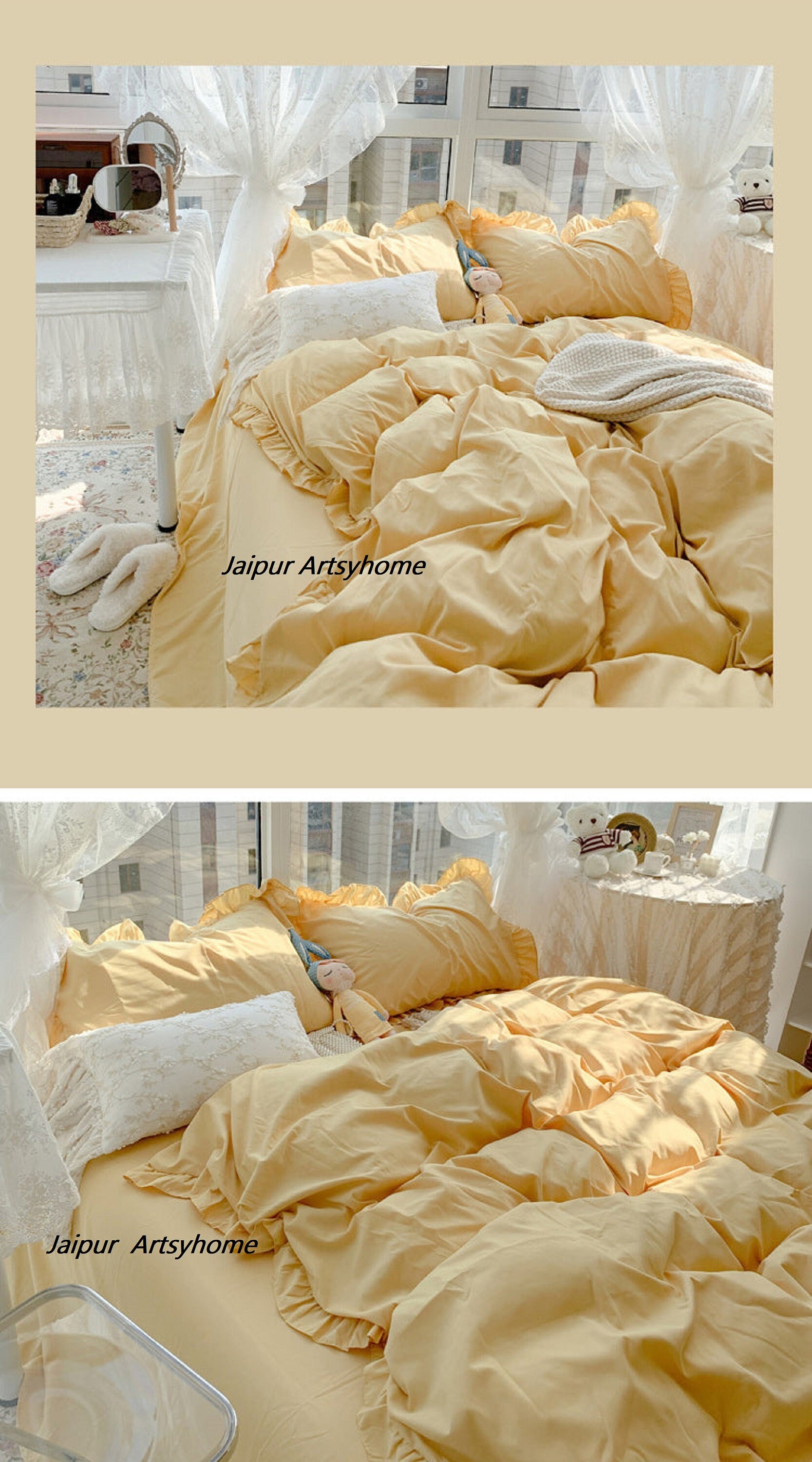 Ruffle Pastel Yellow Duvet Cover Set Ruffled Design Boho Etsy