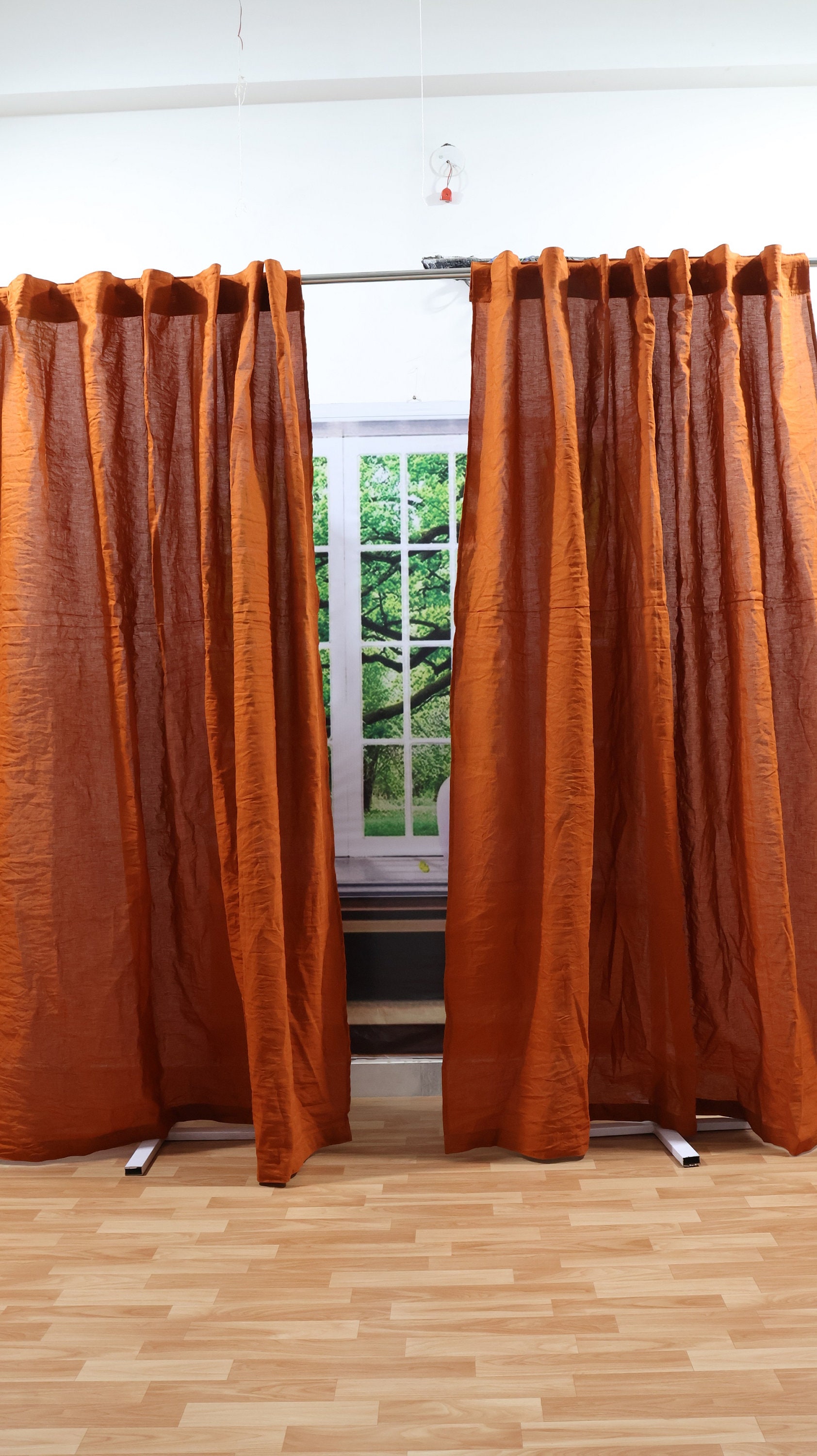 Burnt Orange Linen Curtain: Boho Rod Pocket Window Panels - Etsy, image size:1684x3000