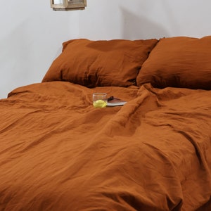 Handmade Rust Cinnamon Linen Duvet Cover Set: Stonewashed Cotton Bedding