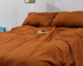 Rust Cinnamon Linen Duvet Cover, Linen Bedding Set, Soft Washed Linen Quilt Cover, Earthy Boho Bedding, Minimalist Bedroom Decor