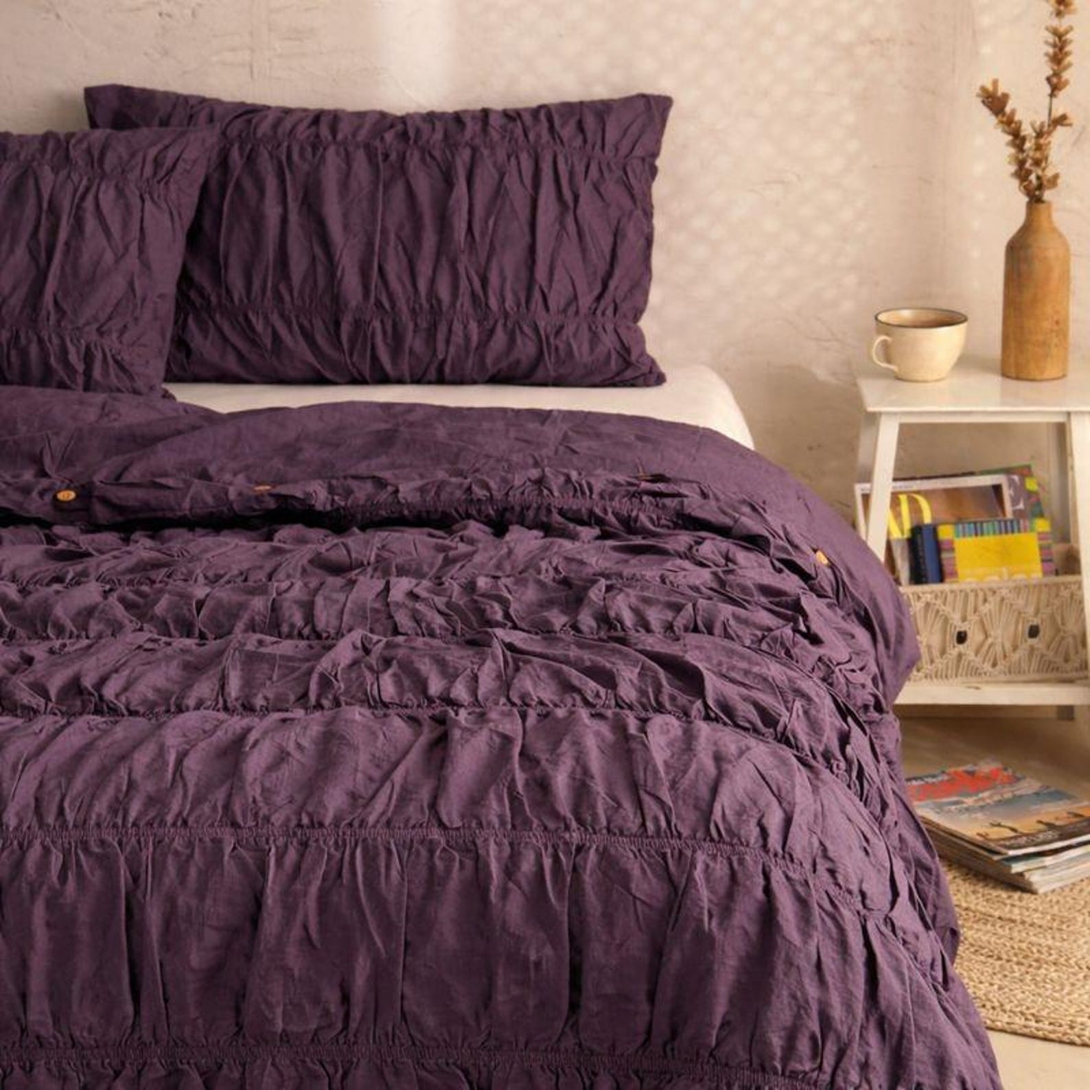 Dark Purple Linen Duvet Cover Set, Stonewashed 100% Linen Bedding - Etsy