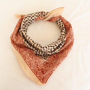 Hand Block Print Cotton Bandana: Bohemian Neck Scarf