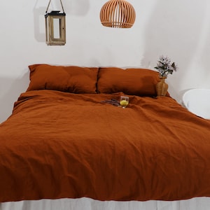 Rust Linen Duvet Cover, Linen Bedding Cover, Softened Quilt Cover, Orange Bedding Set King Size Duvet, Queen Size Bedding Cover Custom Duvet