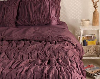 Plum Linen Duvet Cover Set, Stonewashed 100% Linen Bedding