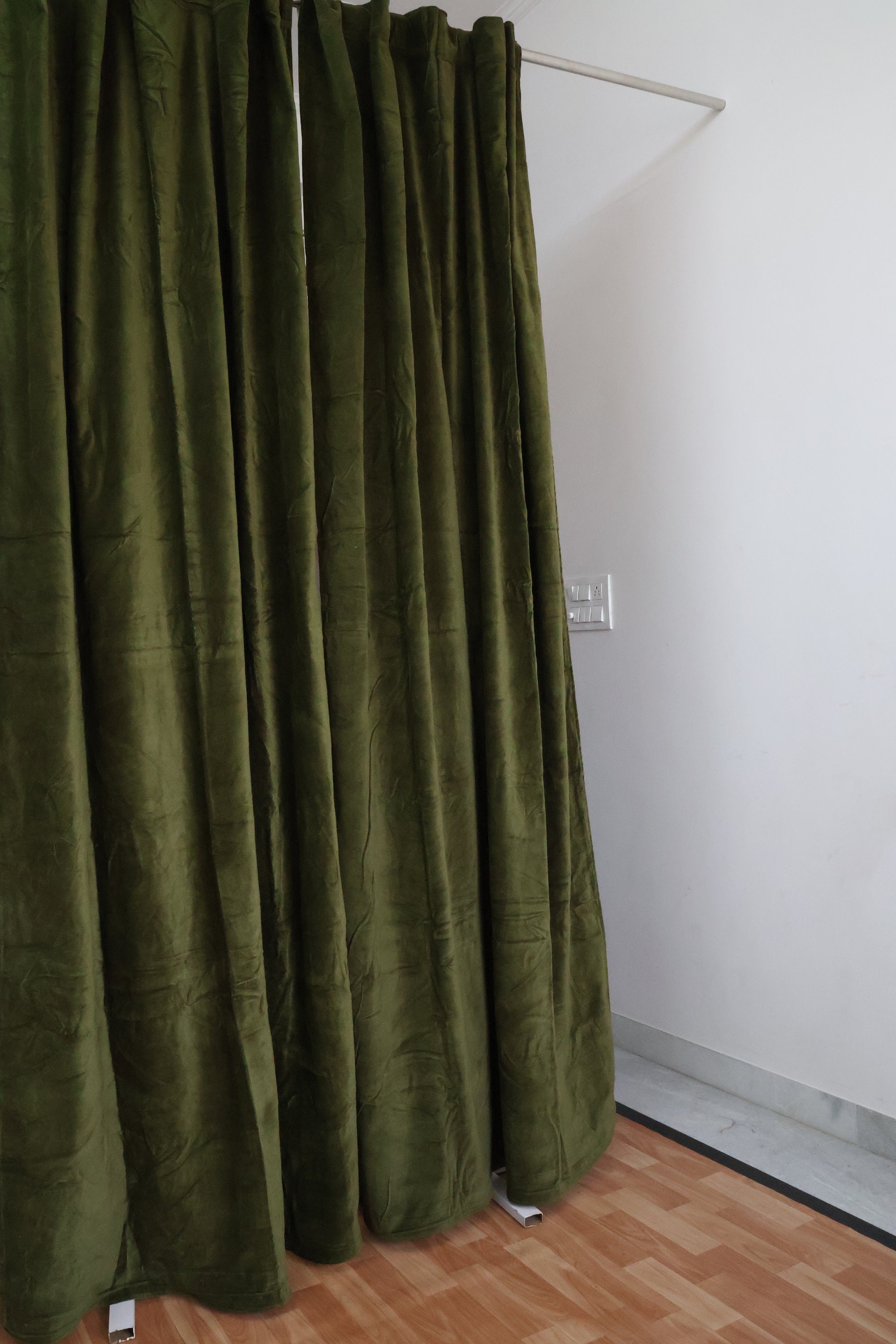 Moss Green Velvet Curtains: Two Panel Rod Pocket Cotton Drapes