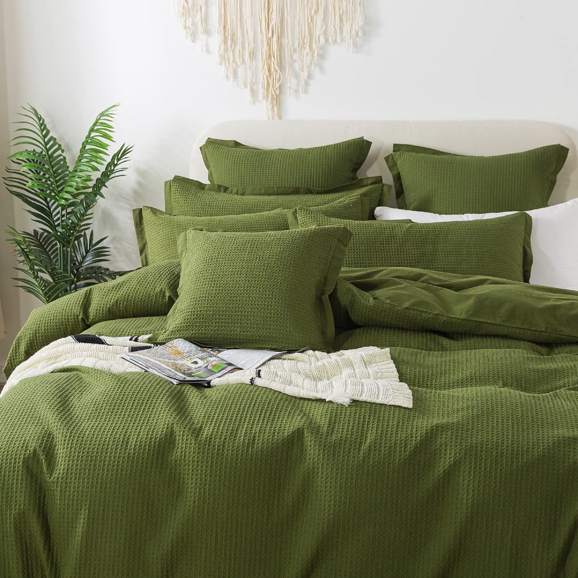 Waffle Duvet Cover in Olive Green. Minimalist Bedding Set Etsy
